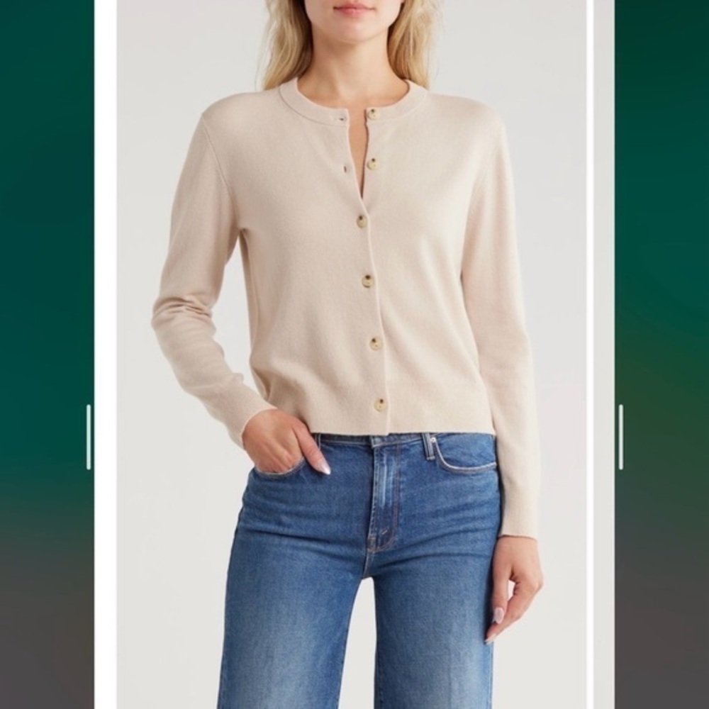 Vince Wool & Cashmere Blend Crewneck Cardigan in Light Oat
